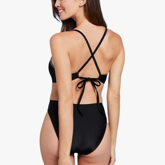 NWT Shade & Shore Plunge High Leg One Piece Swimsuit Size Large Black - Picture 2 of 8